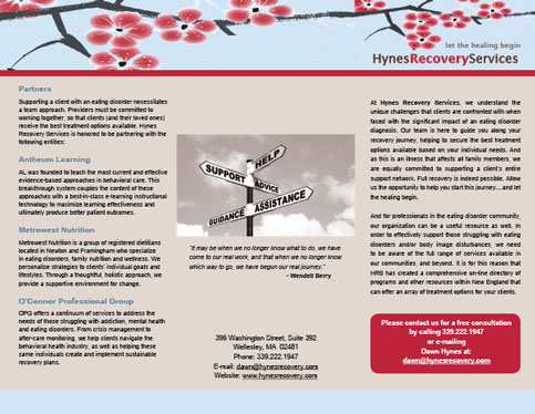 Tri-fold Brochure, Hynes Recovery Services - creative direction, design, branding, graphic production